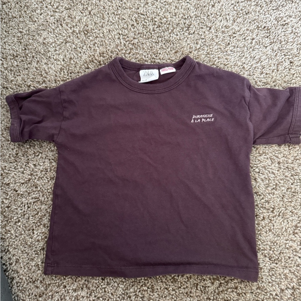 ZARA Brown DIMANCHEÀ LA PLACE FrenchT-Shirt Baby Size 9 12 Months